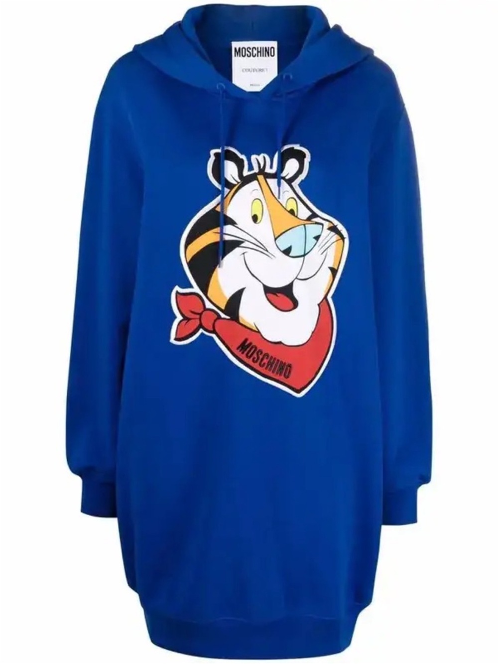 Moschino Tony Tiger Hoodie Dress Blue Graphic Sweatshirt Women Size 4 NWT